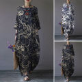 ZANZEA Women Vinatge Floral Printed Long Maxi Dress Loose Baggy Cotton Kaftans.