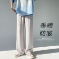 White Wide Leg Pants Men's Summer Ice Silk Casual Pants Loose Straight Mop Pants Draping Effect Wide-Leg Suit Pants.