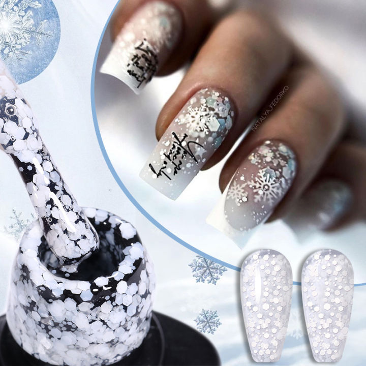 LILYCUTE 7ml Milky White Snowflake Gel Nail Polish Pink Snow Sequins Glitter Color Semi Permanent Manicure Nails Art Gel Varnish