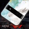 Biruiqu For Google Pixel 6A Shockproof Fashion Marble Tempered Glass Back Case Cover. 