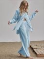 Ladies qualityful Cotton Maxi Shirt Fall Wide Leg Pants Set Two Piece Set Vintage Loose Streetwear Outfits. 