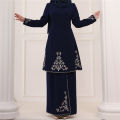 2 Pieces Muslim Sets Women Abaya Solid Embroidery 2pcs Skirts Suits Islamic Clothing Malaysia Baju Kurung Turkey Prayer Clothes. 