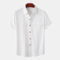 Mens Solid Cotton Linen Fashion Stripe Print Casual Shirt Plus Size Beach Shirt.