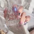 Ins Large Crystal False Nails 3D Rhinestone Pearl Decor Bridal Nail Patch Shiny Korean Wedding Artificial Nail Art Tips. 