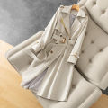 Korean Double ed Trench Coat Women Office Lady Notched Collar Full Sleeve Overcoat With Belt Elegant Long Chic Outerwear.