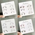 4/6 Pairs/Set One Week Stud Earrings Set -Women Fashion Crystal Heart Round Bow Leaf  Earring Mixed Girl Jewelry Gift. 