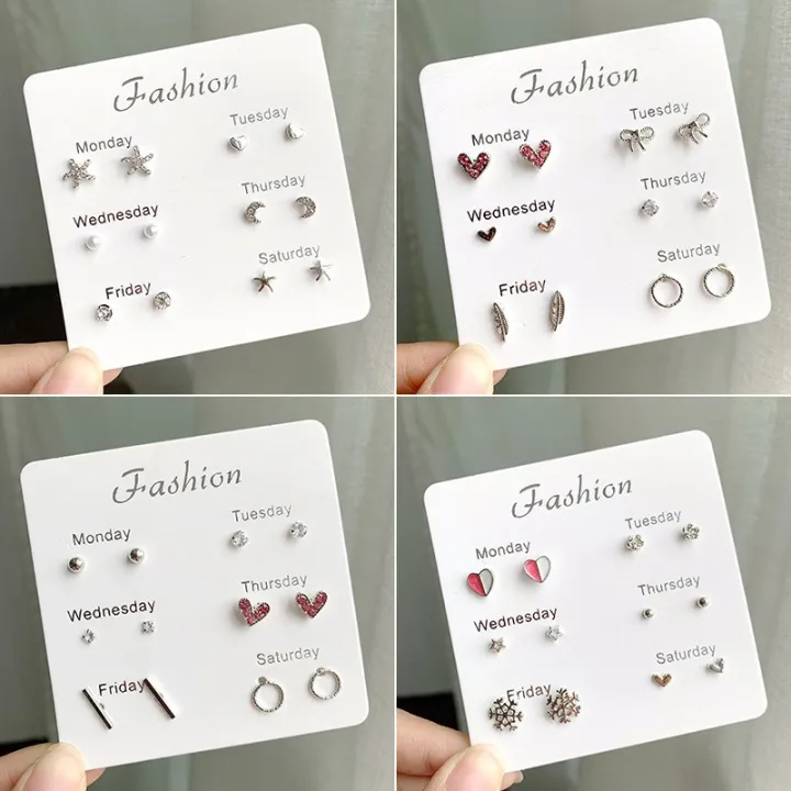 4/6%20Pairs/Set%20One%20Week%20Stud%20Earrings%20Set%20-Women%20Fashion%20Crystal%20Heart%20Round%20Bow%20Leaf%20%20Earring%20Mixed%20Girl%20Jewelry%20Gift%20-%20Image%203
