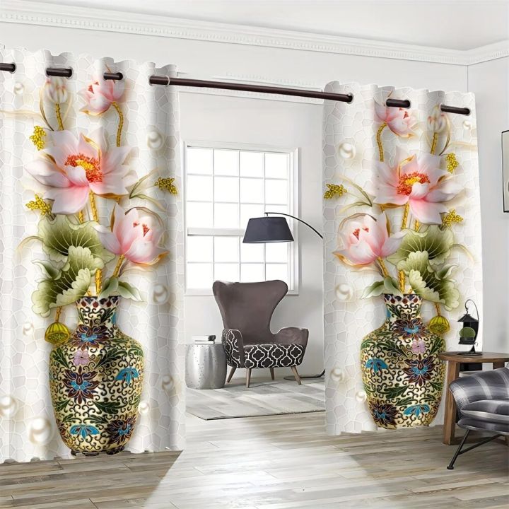 2pcs%203D%20Beautiful%20Vase%20Lotus%20Flower%20Digital%20Printed%20Curtain%20Living%20Room%20Curtains%20Grommet%20Top%20Curtains%20Living%20Room%20Office%20Home%20-%20Image%203