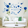Home decor bedroom self adhesive 3d wall paper blue roses wall stickers. 