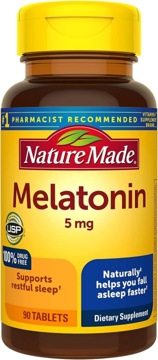 Nature Made Melatonin 5mg 100% Drug Free Sleep Aid for Adults-90 counts