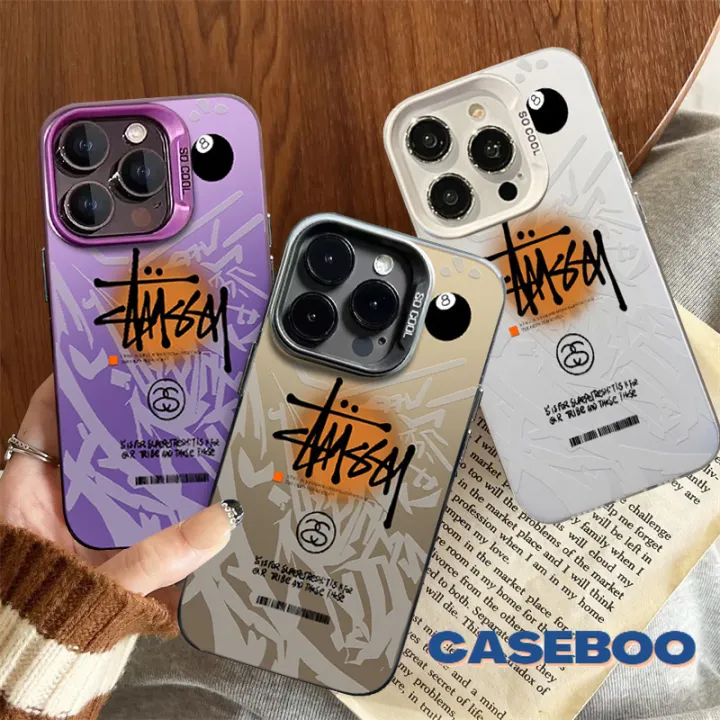 Doodle Trendy Brands Cool Stussy Label Case for Redmi 9A 10C 12 12C 10A 9T 9 13C 9C 10 A1 Note 12 8 10 13 9 10s 11 11s Pro Poco C65 C55 M3 M6 Pro Plating Metal Lens Soft Cover