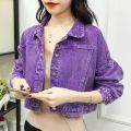 Korean Cropped Denim Jacket Women 2021 Spring Autumn Casual Loose High Waist Jean Jacket Street Long Sleeve Short Outerwear Tops. 