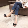 Jelly shoes women's flat fish mouth transparent non-slip shoes shallow plastic Korean version of the Internet celebrity color-blocked bow sandals foreign trade.