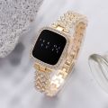 Full Diamond Touch Screen LED Watch Ladies Fashion Quartz Watch Diamond Steel Strap 30M Waterproof Watch for Women & girls. 