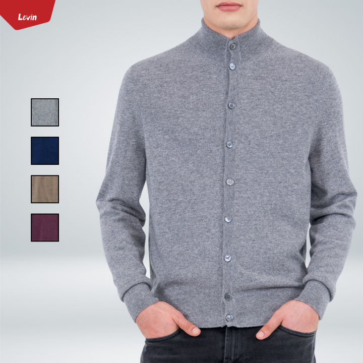 Men's Long Sleeve High Neck Cardigan Winter Sweater From Levin