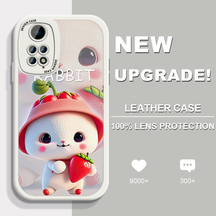 FINDWORLD for Redmi Note 11/Note 11S Cartoon Cute Rabbits Lambskin Texture Soft Silicone PU Leather Back Cover Phone Case