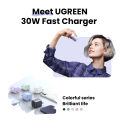 【US Plug】UGREEN Nexode GaN 30W Fast Charger for iPhone 15 14 13 PD3.0 USB C 1 Port Quick Charger for iPad Pro SAMSUNG s23 S22 Xiao/mi Type C Mobile Phone Charger for Realme. 