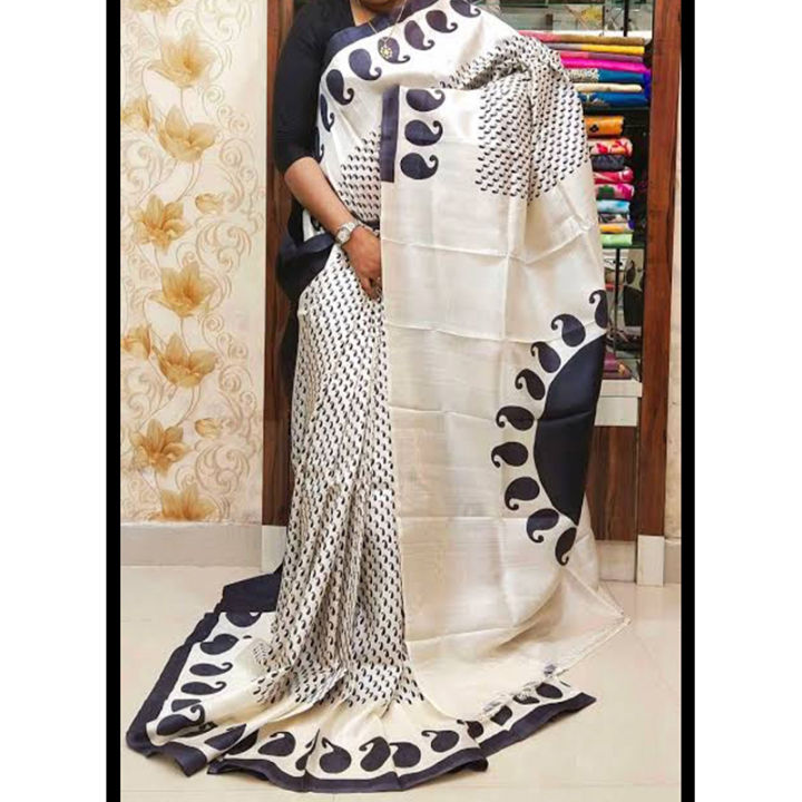 21%20February%20Special%20Hand%20Print%20Half%20Silk%20Saree%20-%20White%20&%20Black%20Combination%20-%20Women's%20Fashion%20-%20Ethnic%20Wear%20-%20Sari%20-%20Comfortable%20to%20Wear%20-%20Image%202