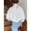 Spring and Autumn New Korean Style Inspirational Design Stylish Niche Chic Backless Casual Loose Top White Shirt for Women.