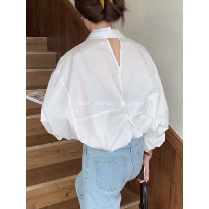 Spring%20and%20Autumn%20New%20Korean%20Style%20Inspirational%20Design%20Stylish%20Niche%20Chic%20Backless%20Casual%20Loose%20Top%20White%20Shirt%20for%20Women%20-%20Image%202