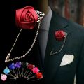 Rose Flower Golden Leaf Fashion Brooch Pin for Men Women. 