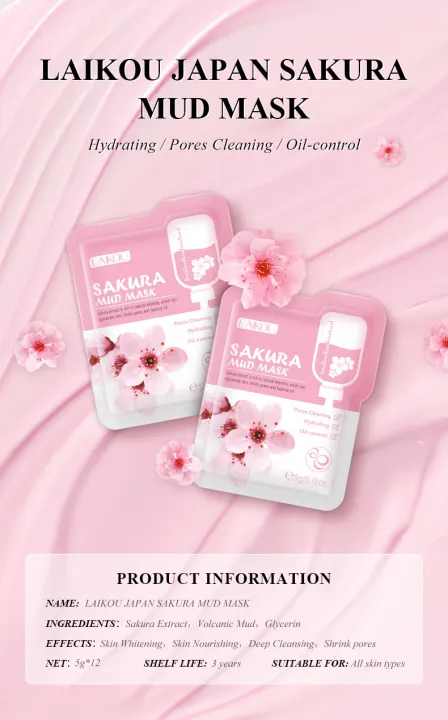 LAIKOU%205%20Pcs/Set%20Sakura%20Pores%20Cleansing%20Hydrating%20Mud%20Mask-%205g/Each%20-%20Image%202