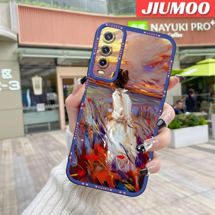 JIUMOO Case For vivo y20i Case Oil Painting Beauty Girl Thin Shockproof Square Edge Silicone Casing Full Lens Cover Camera Protect Cases Softcase