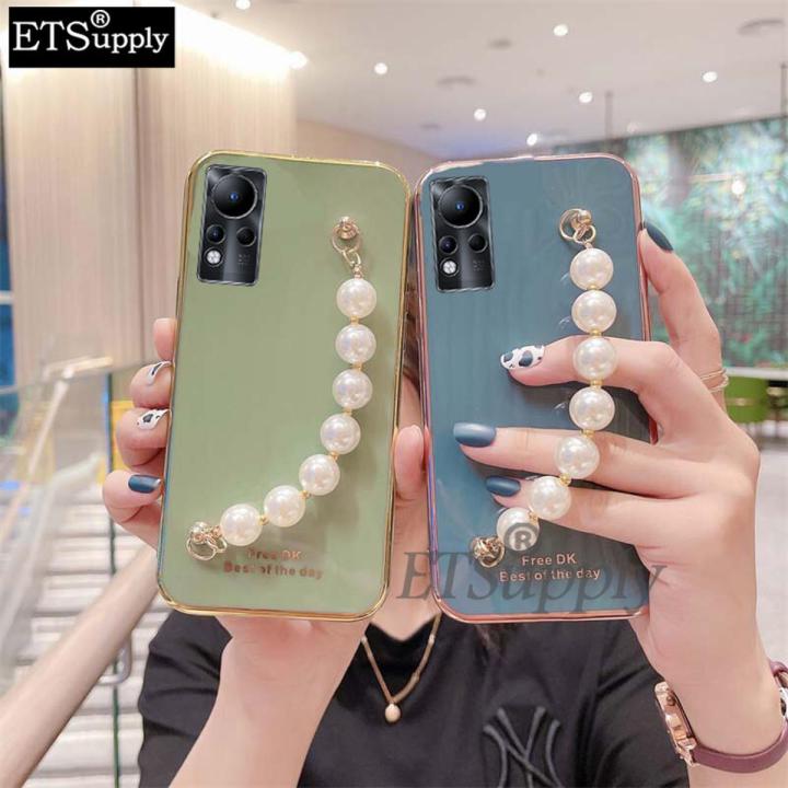 For infinix Note 11 NFC Soft Case Transparent Plating Electroplating Shiny Cases + Pearl Bracelet for Infinix Note11 Back Cover Casing