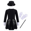 iEFiEL Kids Girls Magician Costume Halloween Cosplay Party Outfit Long Sleeve Leotard Dress with Hat Magic Wand Gloves Set. 