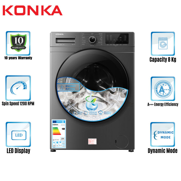 KONKA Washing Machine KG80-12B13 (8.0 KG) Front Loading Inverter with Free Delivery
