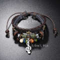 New Jewelry Simple Multi layered Beaded Leather Personalized Note Pendant Bracelet Music Festival Accessories. 