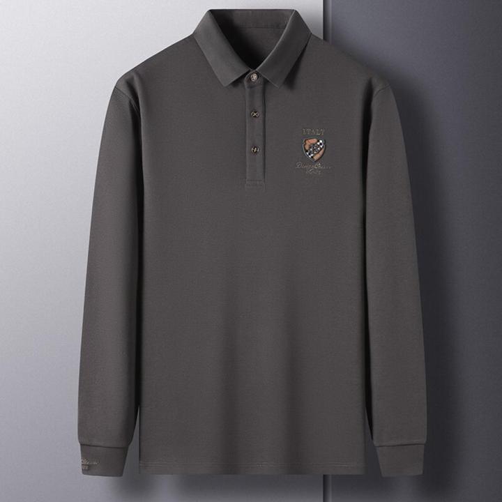 100%Cotton T-shirts Man Spring Autumn Polo Shirt Long Sleeve High-quality Lapel Embroidery End Fashion Business Pure Color New