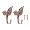 2 x Iron Leaf Shaped Curtain Tie backs Holders Wall Hooks Home Decor, Red Bronze.