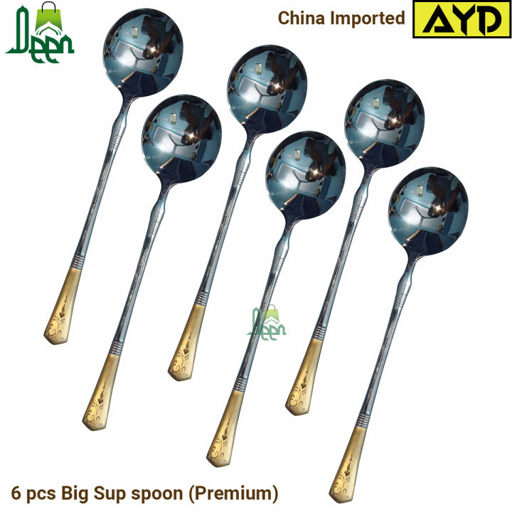 6 pcs premium quality Big Size sup spoon 20 cm long Sup spoon golden and Silver spoon , Best tableware Sup Spoon (6 pcs set sup Spoon) -Chopsticks