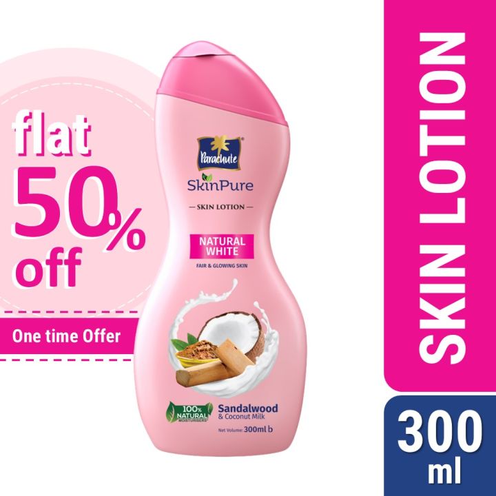 Parachute SkinPure Natural White Body Lotion with Sandalwood & Coconut MilkFor Bright, Glowing, Nourished Skin 100% Natural Moisturizers All Skin Types 300 ml