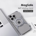 Metal Magnetic Case for iPhone 16 Pro Max Rotation Kickstand Frameless Design Bumper Cover. 