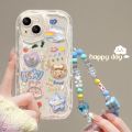 Korean 3D Bear Hang Phone Chain Lanyard Clear Soft Case For iPhone 15 14 Pro Max 11 13 12 Mini XR 6 8 7 Plus X XS SE Cute Cover. 
