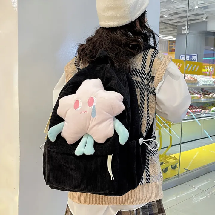 New%20Sweet%20Casual%20Double%20Velvet%20Cute%20School%20Bag%20Clear%20Girl%20Star%20Doll%202024%20New%20Backpack%20College%20Student%20Wool%20Shoulder%20Bag%20-%20Image%203