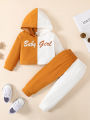 Toddler Girls 2Pcs Fall Outfits, Long Sleeve Contrast Color Letter Hoodie and Pants Set. 
