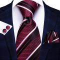 Hi-Tie Burgundy Paisley Striped Silk Wedding Tie For Men New Design Mens Necktie Hanky Cufflinks Set Business Party Dropshipping. 