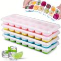 14-Grids Reusable Silicone Ice Cube Tray with Lid | Freezer Fruit Ice Maker Mold | BPA-Free Stackable Ice Tray for Kitchen & Summer Drinks (Multicolor).