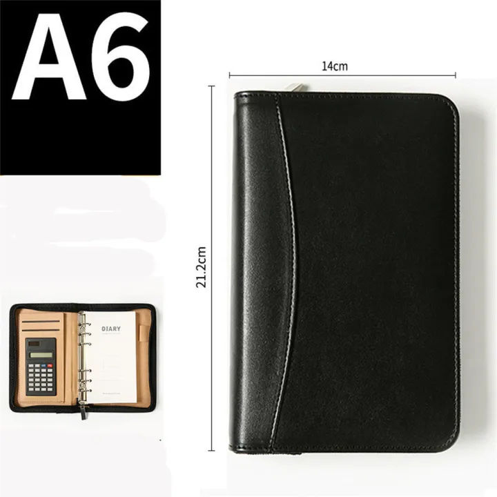 Loose%20Leaf%20Zipper%20Bag%20Diary%20Binder%20Notebook%20Journal%20with%20Calculator%20A6%20Notepad%20Office%20Agenda%20Planner%20Sketchbook%20Ring%20Zipper%20Book%20A6%20Business%20PU%20Leather%20Folder%20Cover%20-%20Image%204