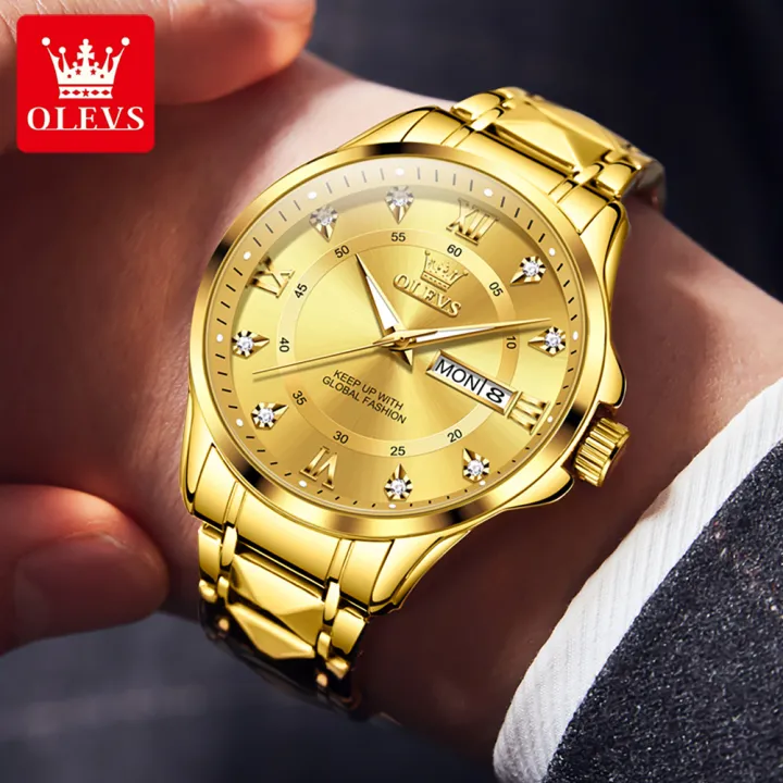 (1%20Year%20Warranty)%20OLEVS%20Men's%20Original%20Waterproof%20Watch%20Gold%20Watch%20Quartz%20Stainless%20Steel%20Strap%20Calendar%20Luminous%20Business%20Style%202906%20-%20Image%206