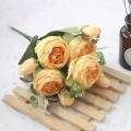 1 Bouquet 9 heads Artificial Peony Tea Rose Flowers Camellia Silk Flower flores for DIY Home Garden Wedding Decoration. 