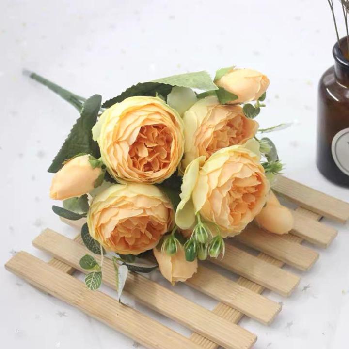 1 Bouquet 9 heads Artificial Peony Tea Rose Flowers Camellia Silk Flower flores for DIY Home Garden Wedding Decoration