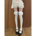 Multi-Layer Lace Stockings Milky White Ribbon Knee Socks Japanese Style lolita Girl Bow Hold-Ups. 