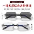 Rimless anti-blue light color-changing glasses, men's diamond cut-edged flat glasses, business square glasses frames, and myopia glasses.