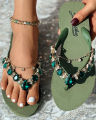 Summer Shoes Fashion Casual Slipper Beach Wear Elegant Gem Stone Chain Decor Flip Flops Sandals Chaussures Femme Ete 2023.