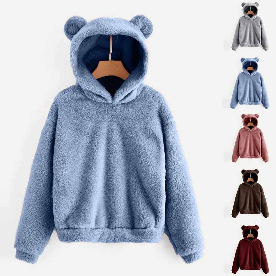 5XL Cute Bear Ear Fuzzy Hoodie Pullover Korean Fashion Loose Warm Fleece Sweatshirt Women s Hoodies Jacket Coat Daraz .bd