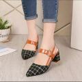 Women's shoes new fashion Gladiator Buckle Strap Cover pointed plaid decorative high-heeled shoes soft soles comfortable covered head non-slip sandals.